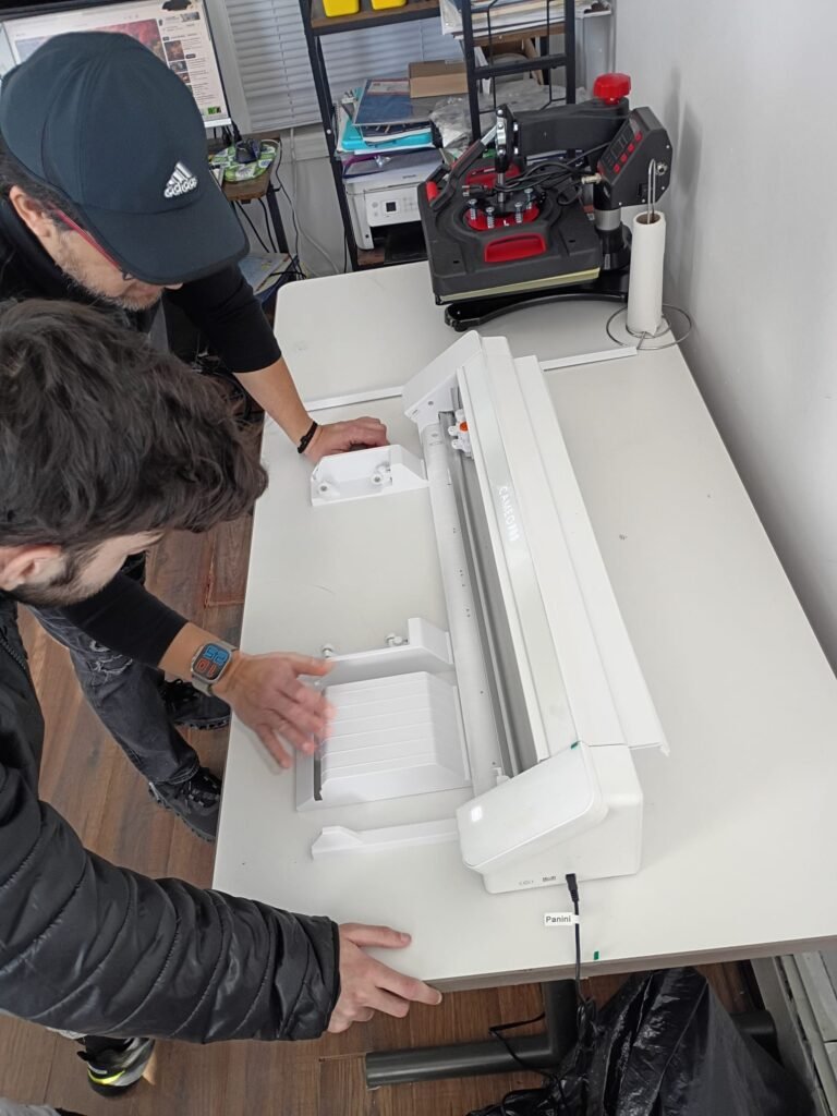 Installing Creative Technology We’re setting up our Silhouette Cameo, a professional digital cutting machine. Soon, you’ll be able to design, create stickers, customize shirts, and turn ideas into real projects. Creativity + Technology = Future